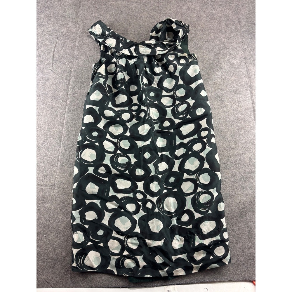 New York & Company 100% Silk Abstract Geometric Cowl Neck Shift Dress Green 2
